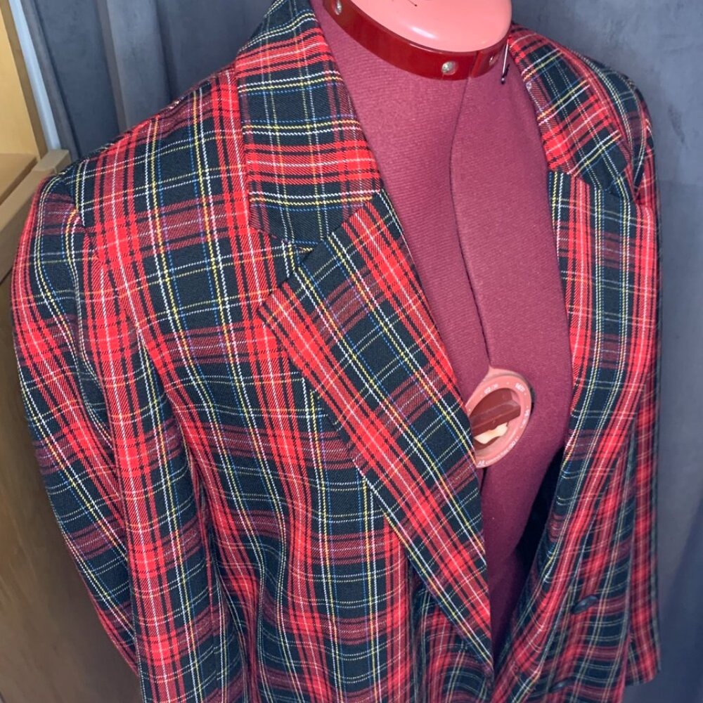 twik Red and Black Plaid Double-Breasted Blazer - Picture 3 of 3